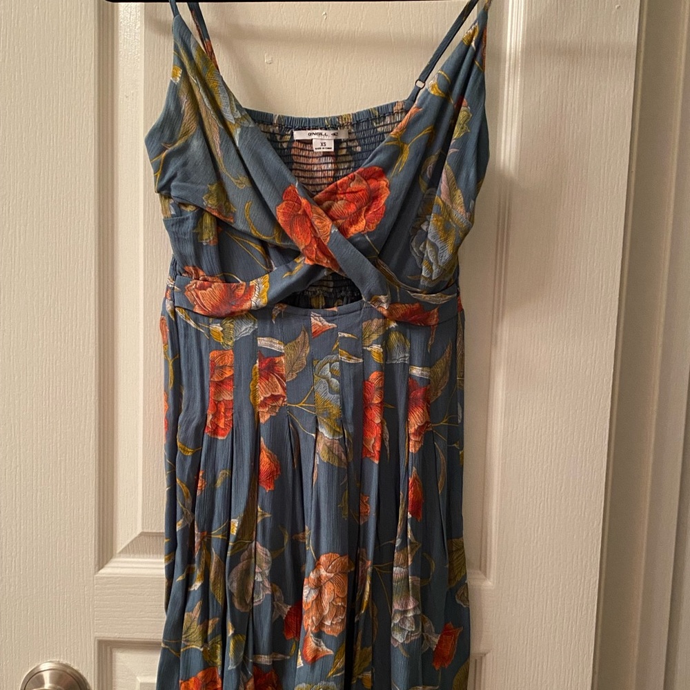 O’Neill Karleen Teal Key Hole Floral Print Dress